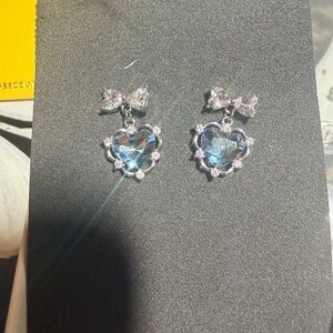 Elegant Moissanite Heart Earrings with Blue Accents